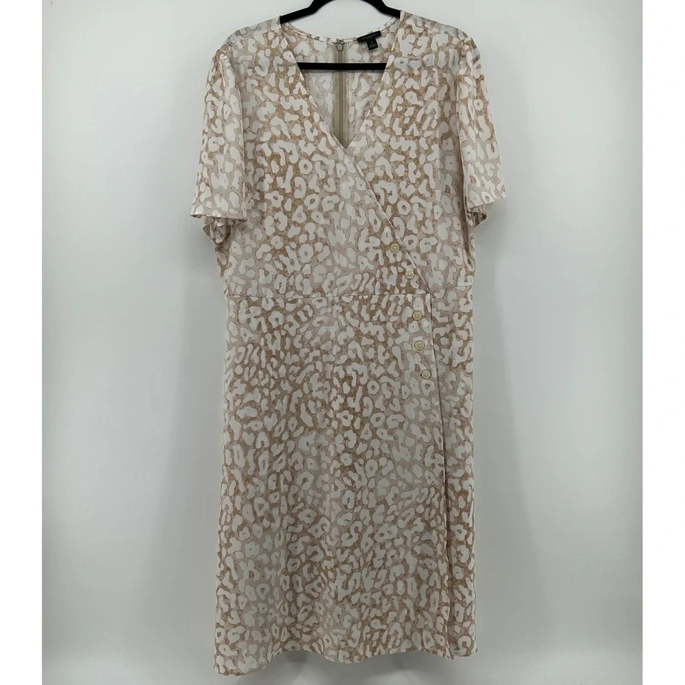Ann Taylor Factory Tan Leopard Faux Wrap Midi Dress 16 Career Neutral Formal